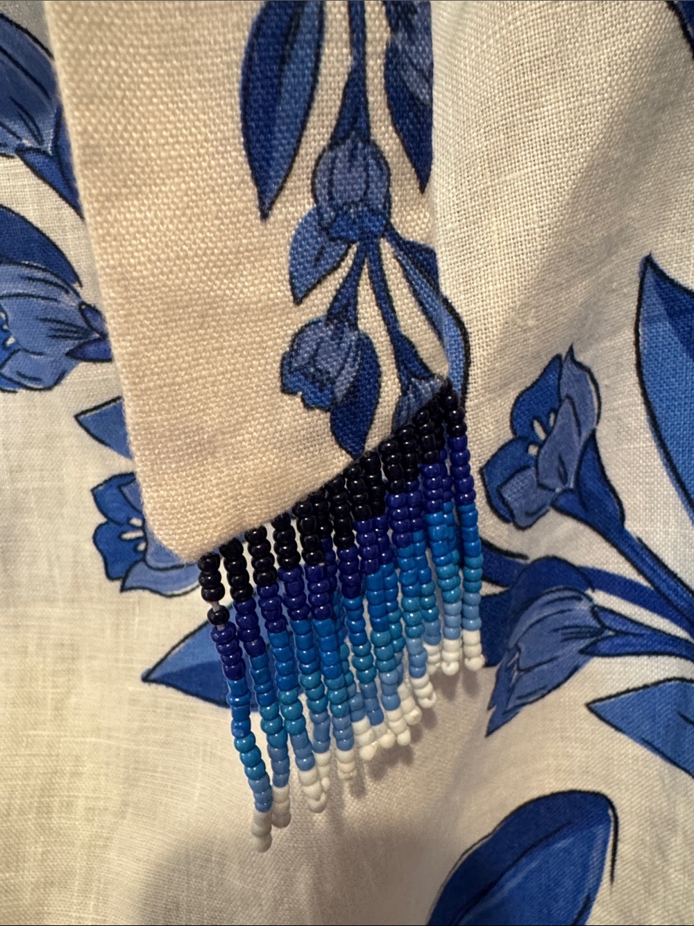 FARM Rio Halter Blue Yard Off-White Maxi Dress with Beaded Fringe - Picture 6 of 15